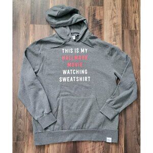 This Is My Hallmark Movie Watching Sweatshirt Gray Hoodie Pocket Sz XL
